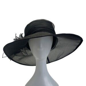 Wide Brim Women's Black Floral Fascinator Lace Felt Derby Hat
